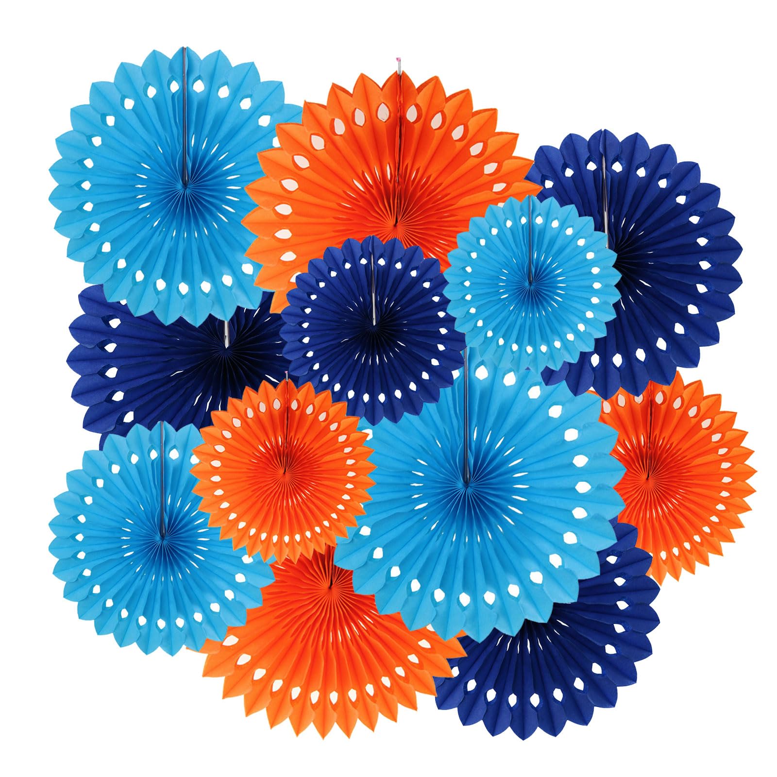 Éventails ronds en papier bleu orange ZOOYOO : décoration suspension mariage et anniversaire
