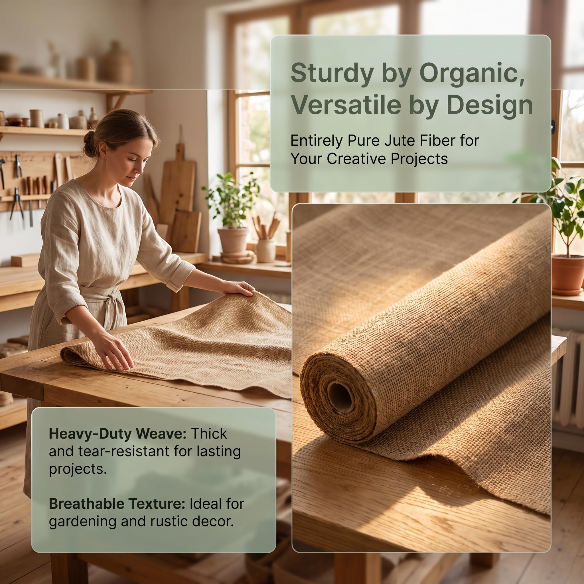 400x160 cm Tela Arpillera Tela Yute telas por metro Yute Tejido de Fibras | para manualidades tapicería jardinería decoración de eventos, bolsas y manteles, Resistente, ecológica y fácil de cortar