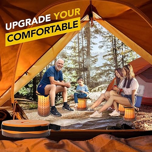 Miniatura 2 de Taburete plegable portátil mejorado de 19.7 pulgadas con cojín retráctil telescópico plegable para adultos, resistente, campamento, resistente, con