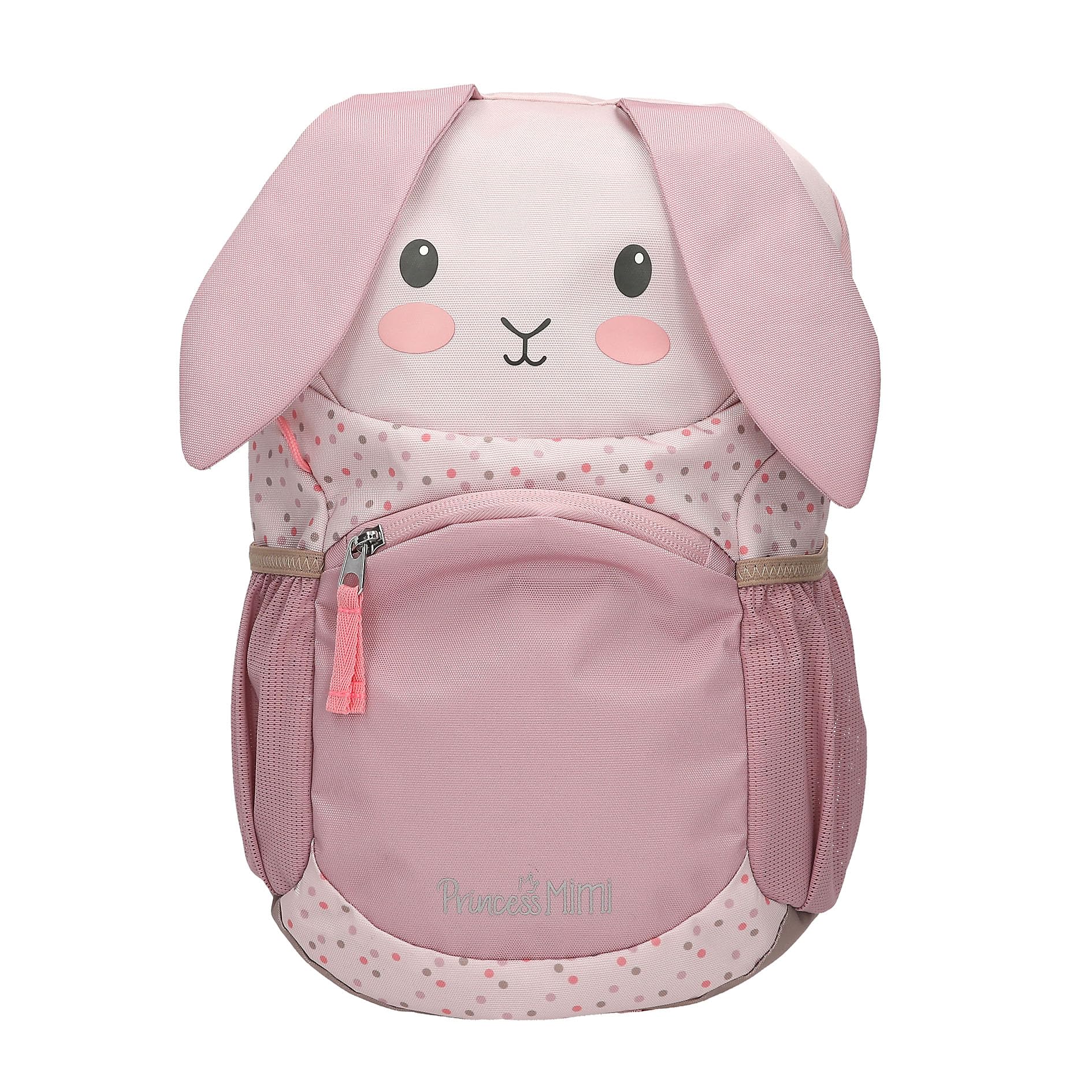 Depesche Princess Mimi - Depesche 13993 Princess Mimi: mochila ergonómica en marrón y beige, con cara de perro, orejas caídas aplicadas y estampado de lunares, bolsa con correas ajustables. Niñas