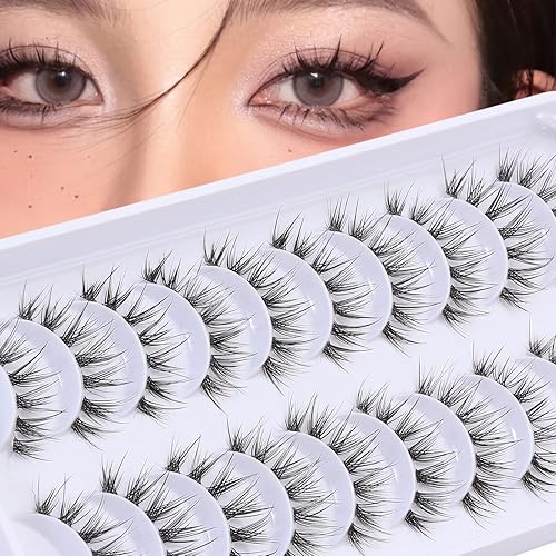 outopen 10 pares de pestañas de manga de banda transparente de aspecto natural de 049 pulgadas pestañas de anime japonesas coreanas asiáticas que