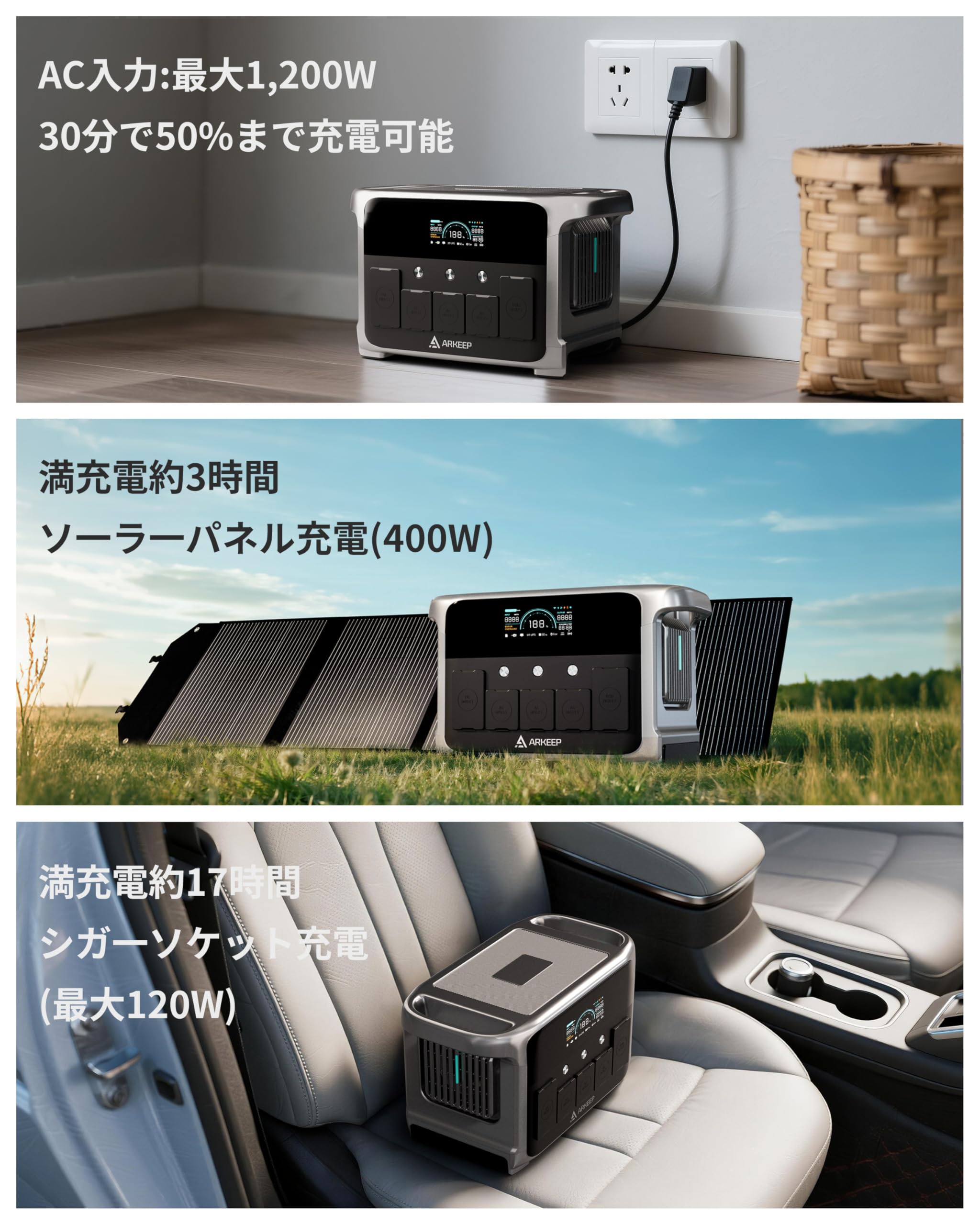 Amazon.co.jp: ARKEEP 1152Wh ポータブル電源 100W ソーラーパネル 大