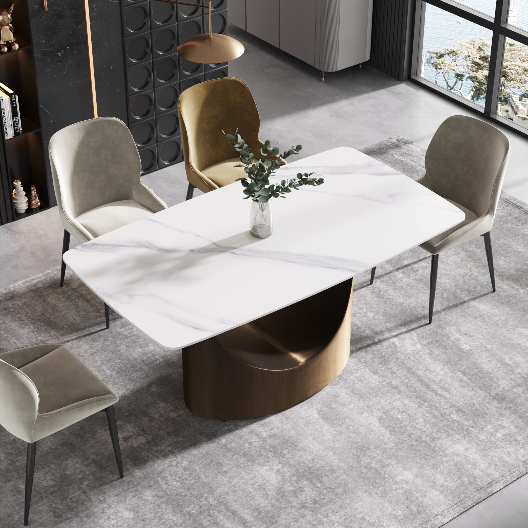 Amazon.com - Modern Dining Table, White Sintered Stone Tabletop
