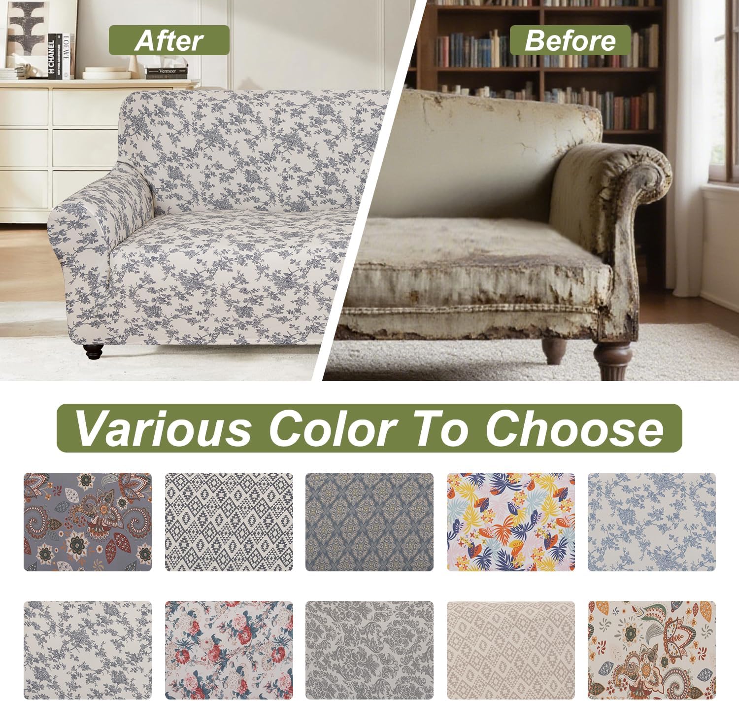 ALIECOM 100% Waterproof Couch Cover for 3 Cushion Couch Sofa Pet Friendly Sofa Covers Washable for Dogs Stretch Printed Sofa Slipcovers Fitted Non Slip Furniture Protector (Beige & Black, Large)