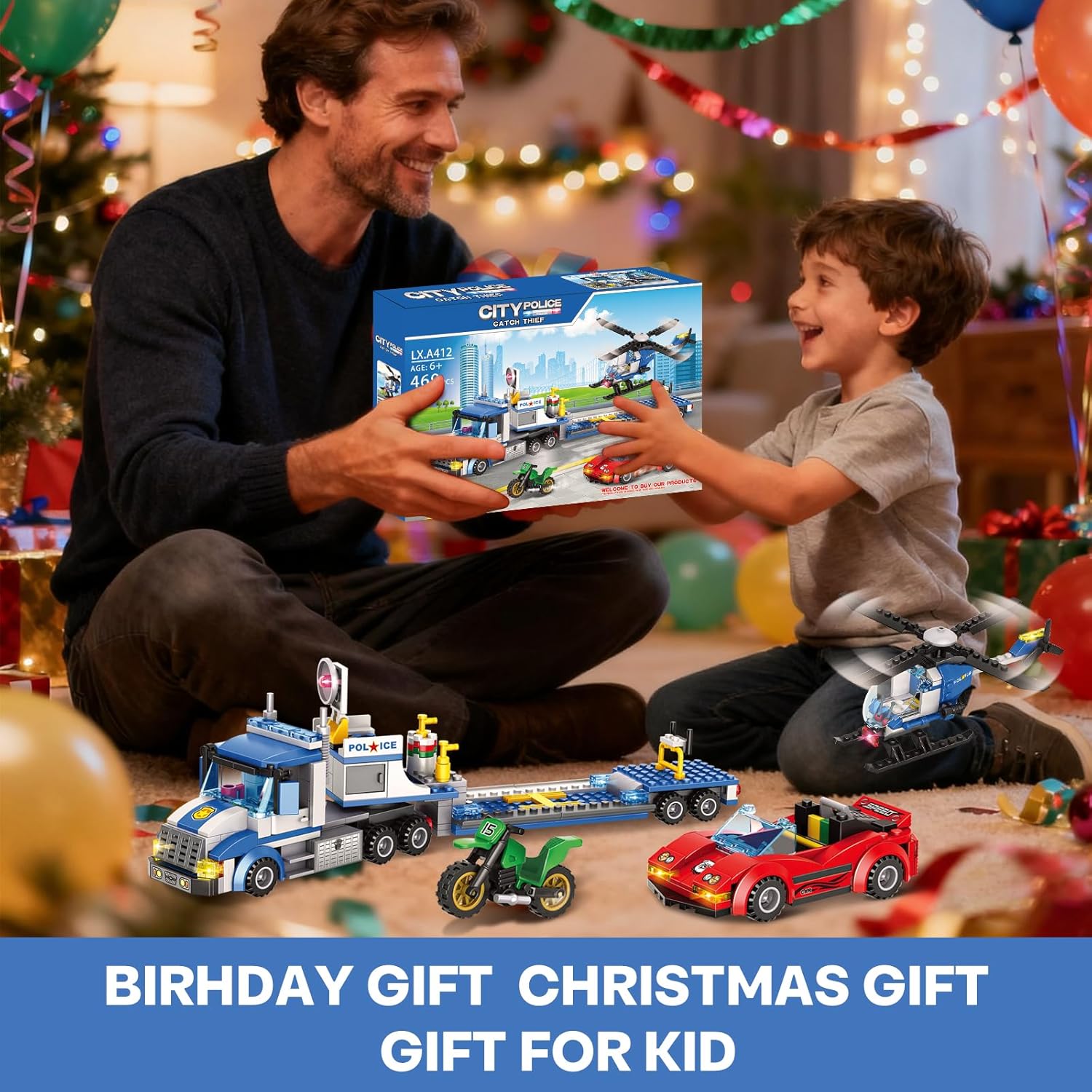 City Police Truck and Trailer Building Toy, Compatible with Lego, 469 Pcs Fun Educational STEM Learning Block Set, Gift for Boys & Girls Age 6-12 Years Old