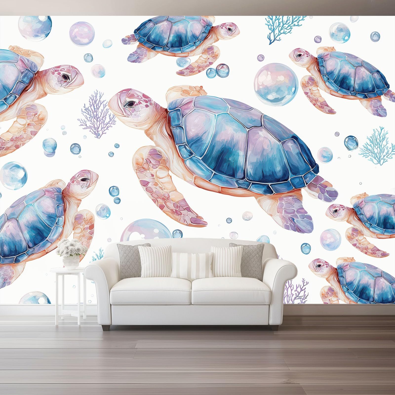 Tapeta 3D z włókniny akwarela żółw ocean 400 x 280 cm tapeta ścienna dekoracja ścienna do salonu sypialni niebieski