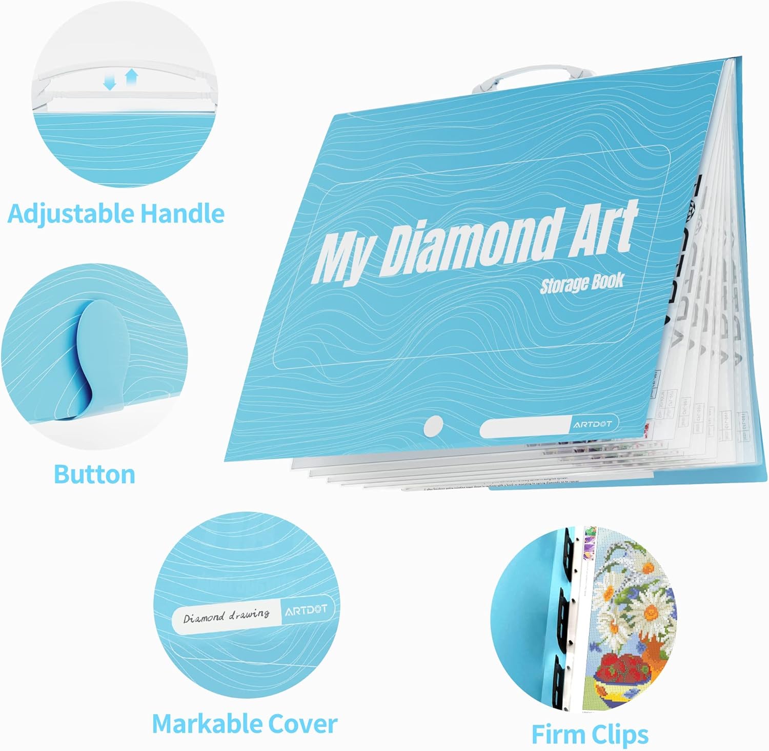 ARTDOT A1 Storage Book for Diamond Painting Kits, Diamond Art Portfolio Folder for Diamond Painting Accessories with 13 Pockets, 26 Views Protectors (34x25.4inches)