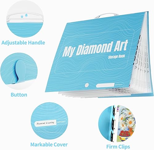 Miniatura 3 de ARTDOT Libro de almacenamiento A1 para kits de pintura de diamantes, carpeta de arte de diamantes para accesorios de pintura de diamantes con 13