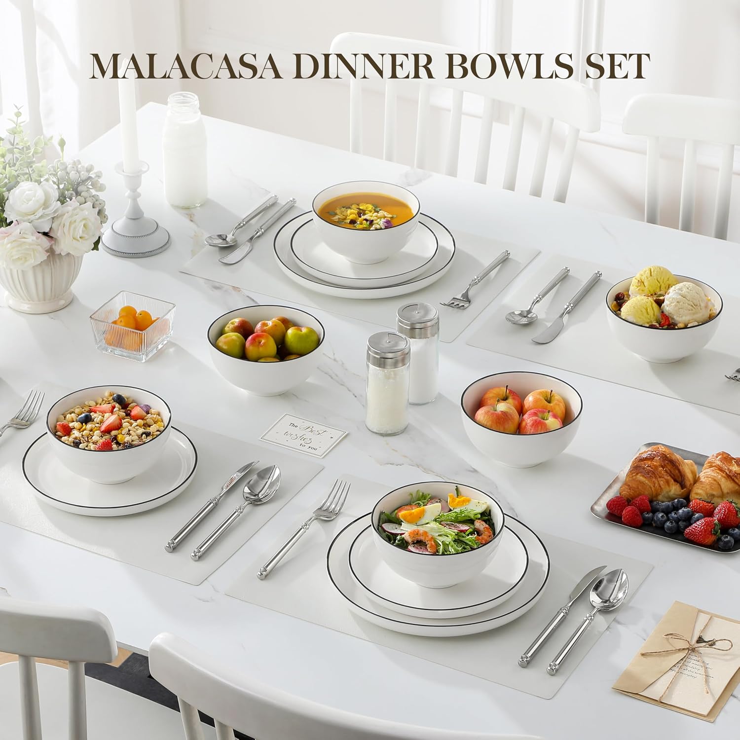 Elegant 26oz White Ceramic Soup and Cereal Bowls for Everyday Use