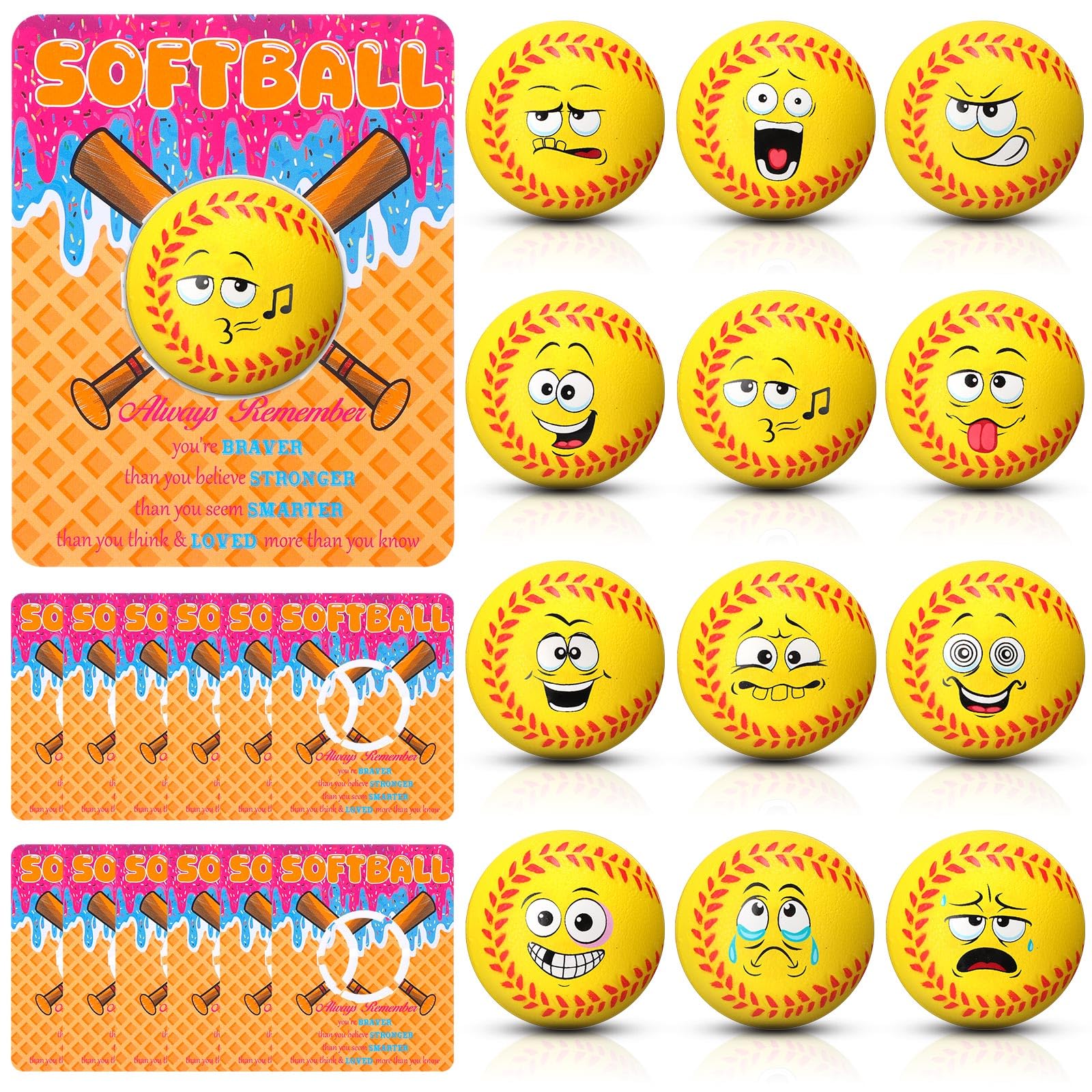 Softball Gifts for Team Include 12 Sets Funny Mini Softball with Ice Cream Drip Softball Themed Cards, Softball Party Favors Supplies for Softball Party Decorations Ice Cream Birthday Team Gathering