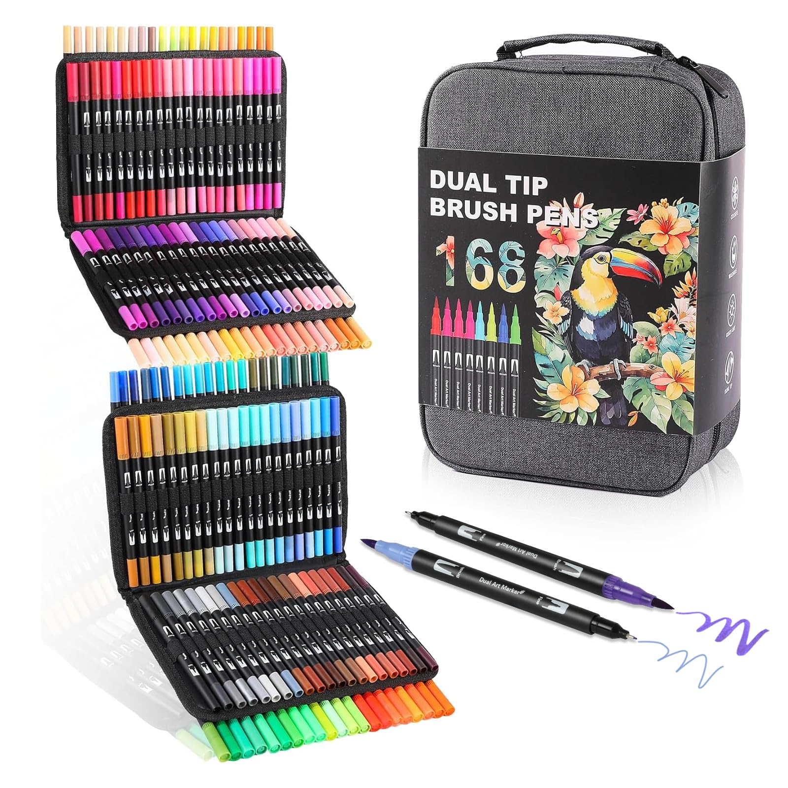 TOSHARE Dual Tip Markers, Brush Art Markers Set with Fine Tip and Brush Tip for Adult Coloring Book, Hand Lettering, Calligraphy & Drawing,