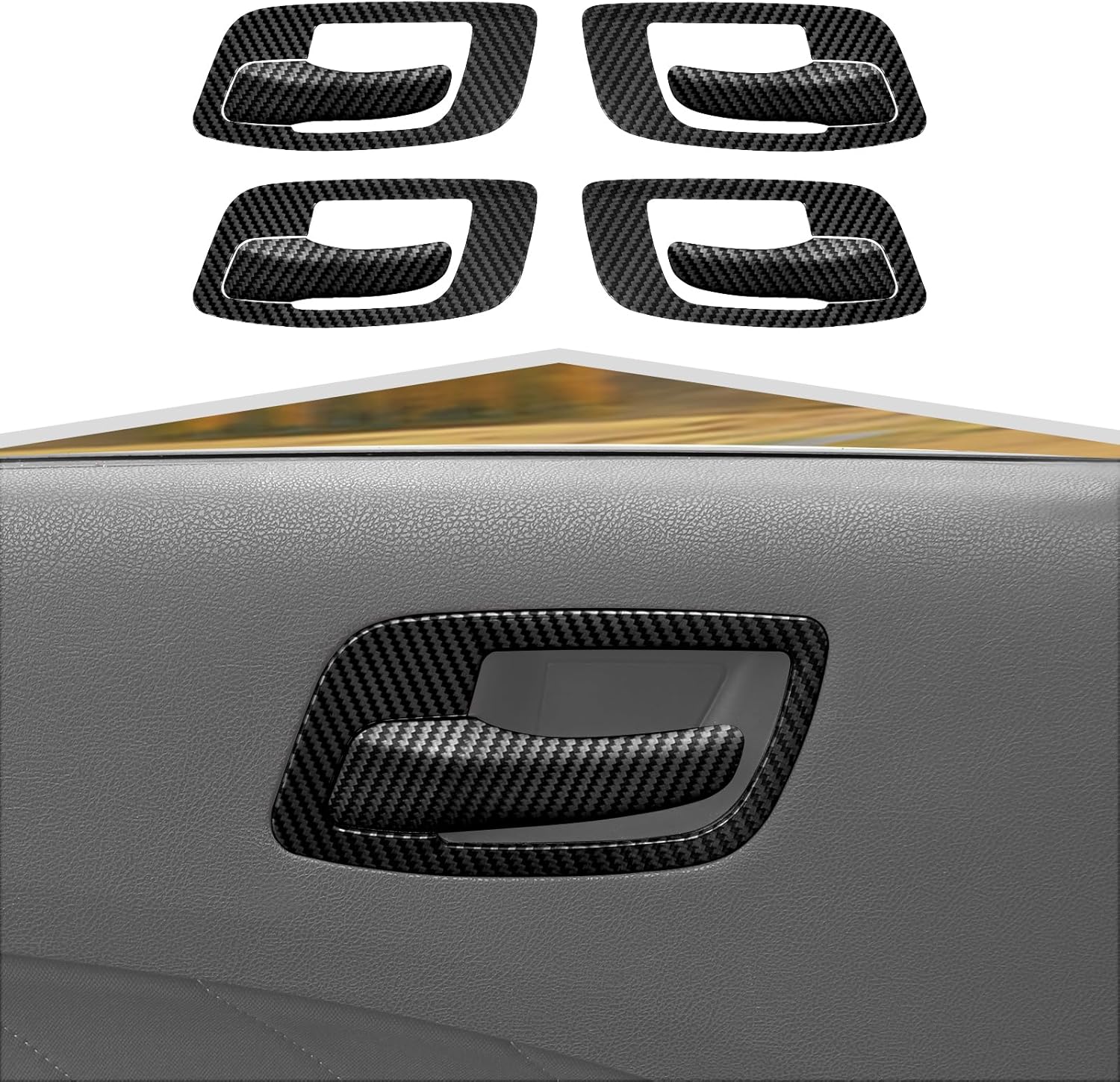 Inner Door Handle Bowl Cover Kit Fit for Dodge Charger 2011+/Chrysler 300C 2011+ Inside Door Push Pull Handle Decal Interior Accessories Kit,Carbon Fiber Finish