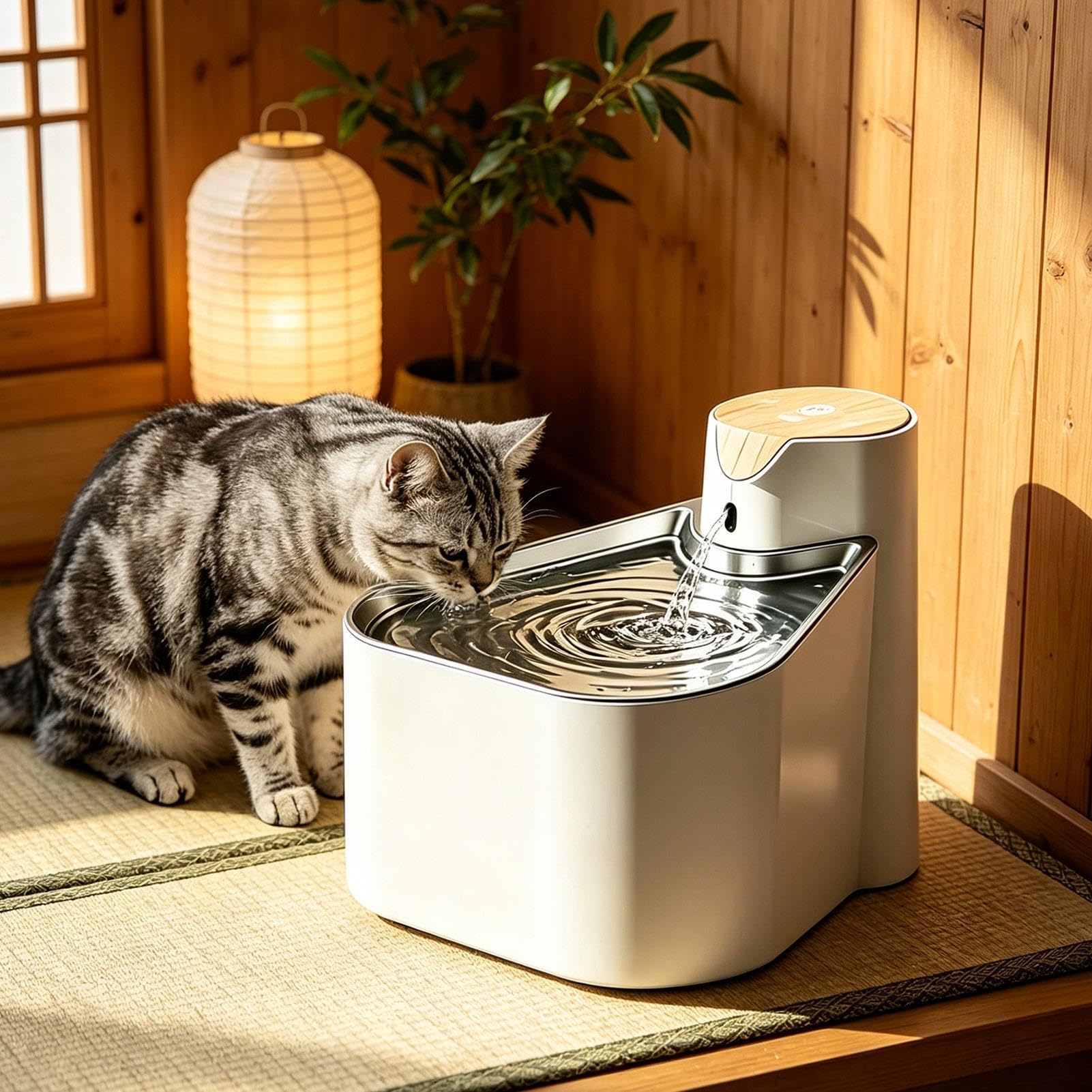 Fontaine À Eau Sans Fil Pour Chat Et Chien Plateau Rechargeable USB 1,6 L | Distributeur D'Eau Automatique Pour Chaton, Chiot, Chien, Intérieur, Chambre à Coucher, Salon, Animalerie, Extérieur