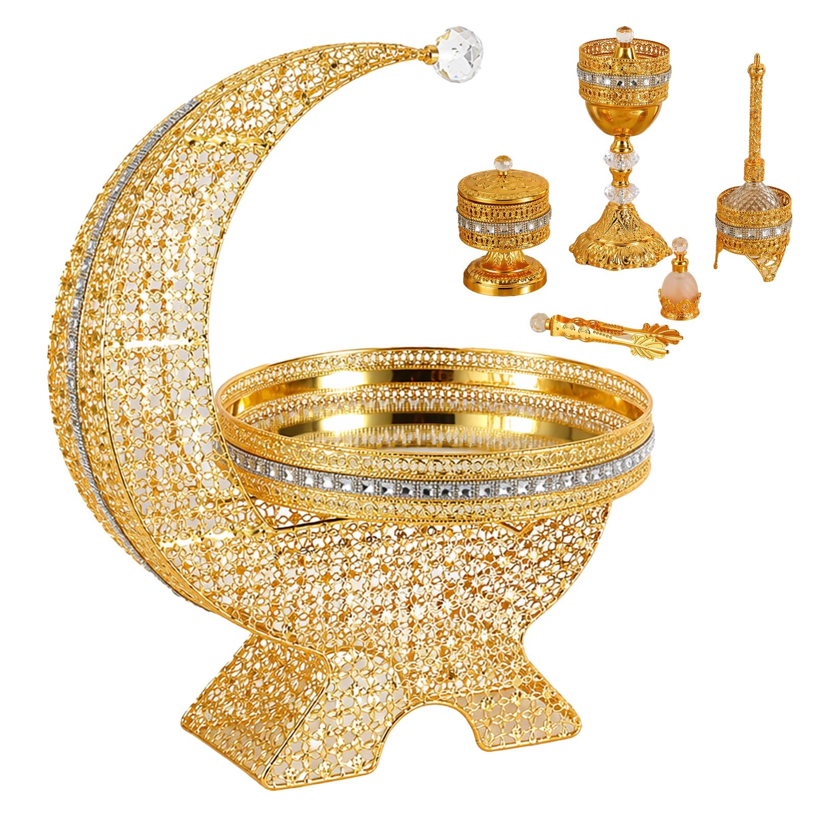 Zestaw arabskich kadzielnic, arabski zestaw tac zapachowych z klipsem i słoikiem, pusty rzeźbiony wzór, luksusowy pojemnik na kadzidła, dekoracja do domu, sypialni, biura