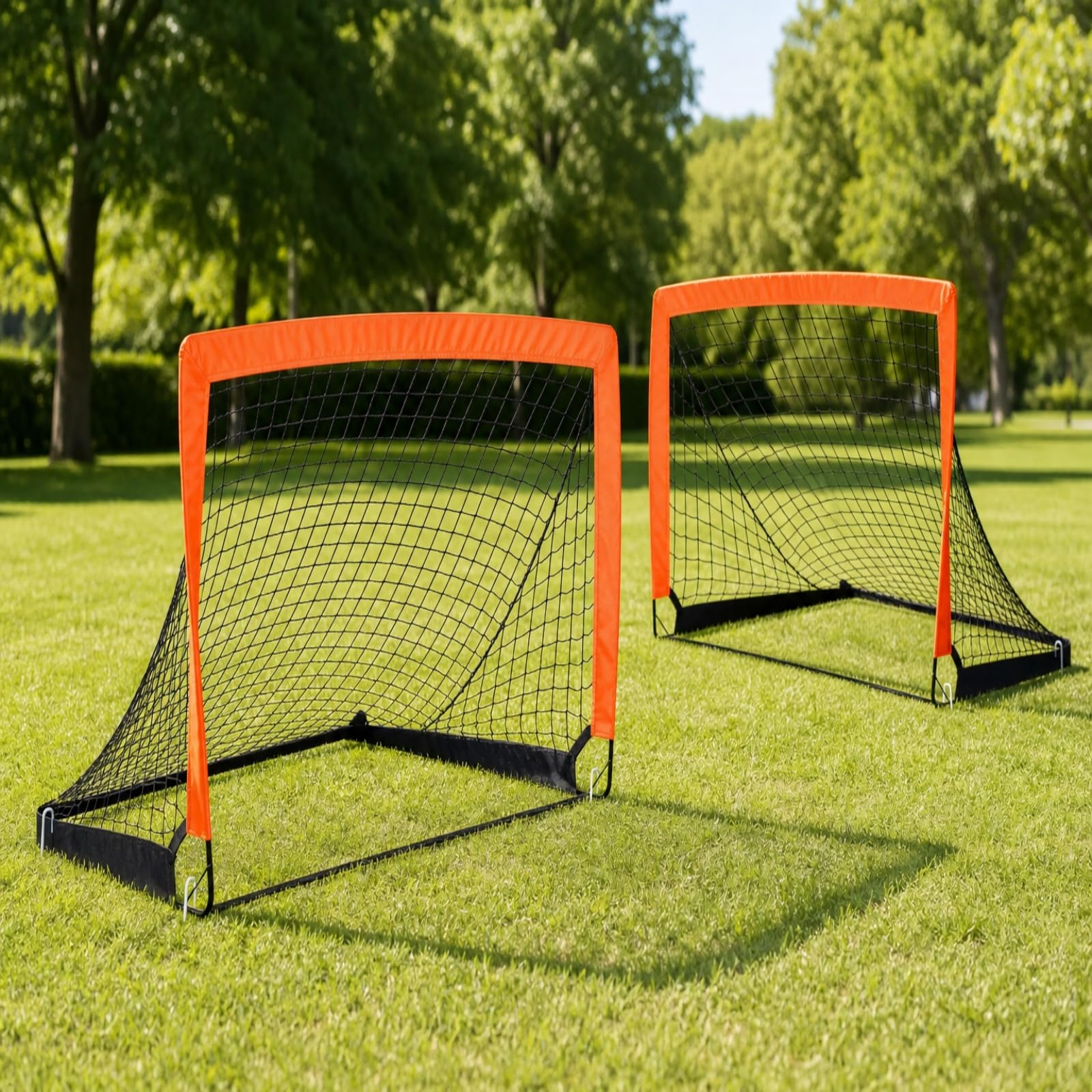 2 Piezas Portería Fútbol Plegable Ligera Portería Fútbol con Estacas Resistente para Niños, Principiantes, Jardín, Patio, Entrenamiento