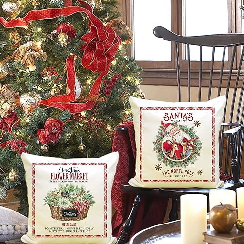 Miniatura 3 de Artmag Juego de 4 fundas de almohada decorativas de Navidad de 24 x 24 pulgadas, fundas de almohada de Navidad para sofá de entrenador