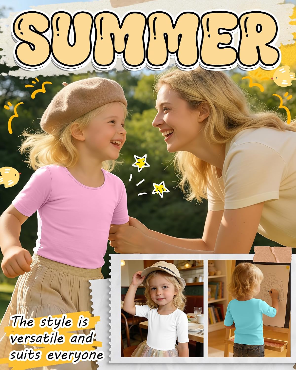 4 Pack Toddler Girls Half Sleeve Shirts 18M-5Y Scoop Neck Elbow Length Tops Baby Slim Fit U Neck Summer Basic Tee