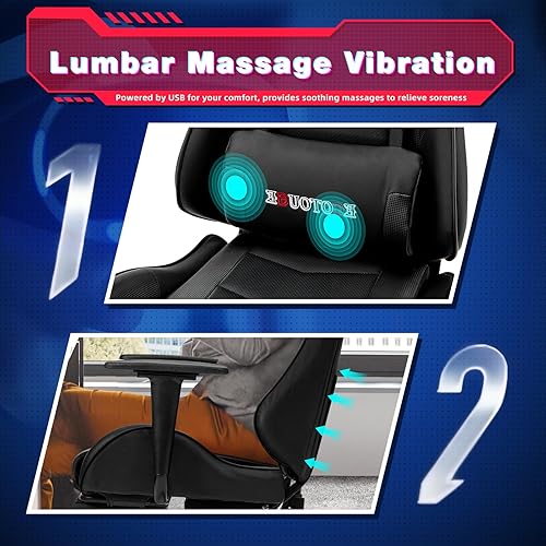 Miniatura 33 de ECOTOUGE - Silla para juegos de PC con reposacabezas y almohada lumbar, silla ergonómica de escritorio de oficina de carreras de piel sintética