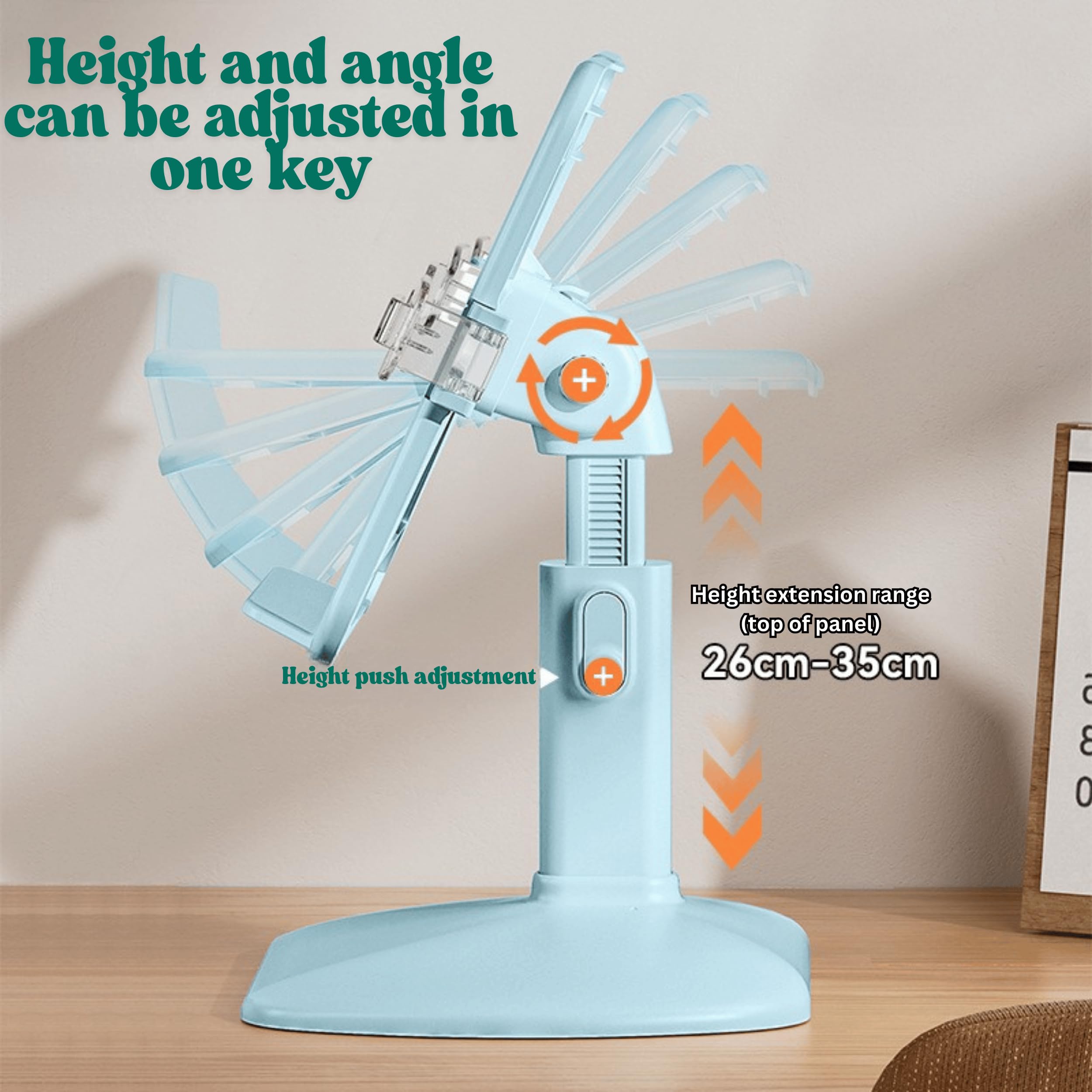 Jukusa Plastic Foldable Adjustable Book Stand for Study, Large Desktop Holder with Height & Angle Adjustment, Extendable Width, Non-Slip Base, Hands-Free Bookstand for Students, Blue with Sticky Notes 4