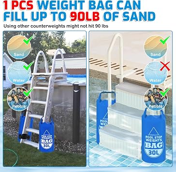 2個パック 高耐久 プール はしご 重り 500d Pvc 防水 プール ステップ サンドバッグ 地上 スイミング プール 階段用 30l ユニバーサル 折りたたみ式 プール 階段 重量 ハンドル付き