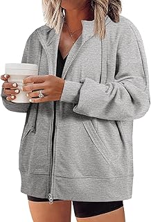 Eytino Women Plus Size Zip Up Hoodie Long Sleeve Oversized Sweatshirts | Trendy Fall Fashion Clothes 2026, Drawstring Hooded Top, Lightweigh Jacket with Pockets, Casual Workout Travel Outfits