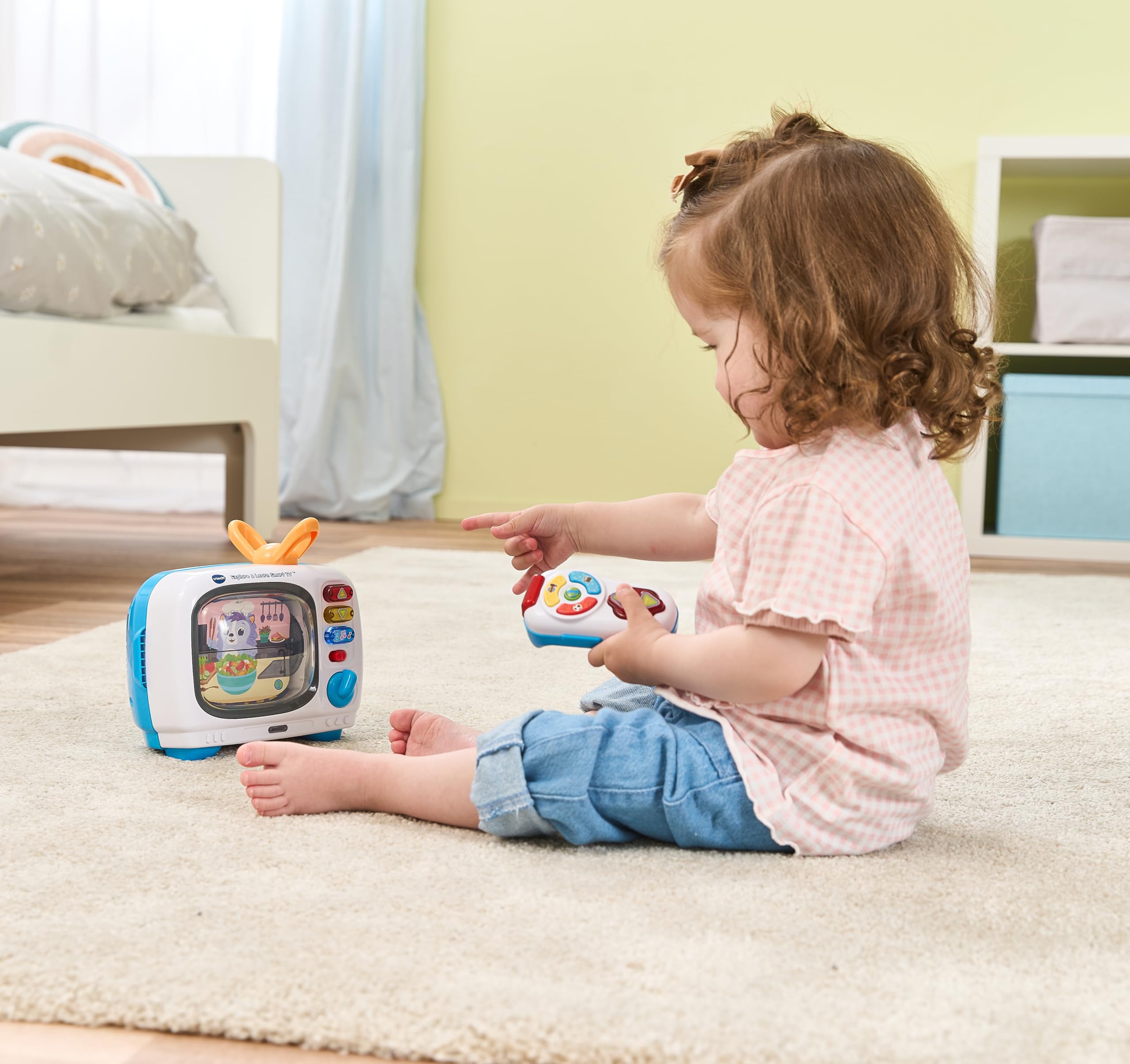 VTech-Baby Mi Tele Mágica Juegos y Canales, Televisión Interactiva Bilingüe, Juguete Niños 1 Año, Ruleta y Mando Luminoso, Enseña Conceptos y Vocabulario, Versión ESP