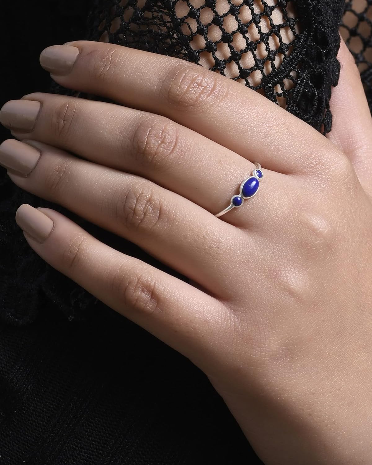 Solid 925 Sterling Silver Lapis Lazuli Ring for Women Blue Stone Promise Ring Jewelry for Mother’s Day Gift
