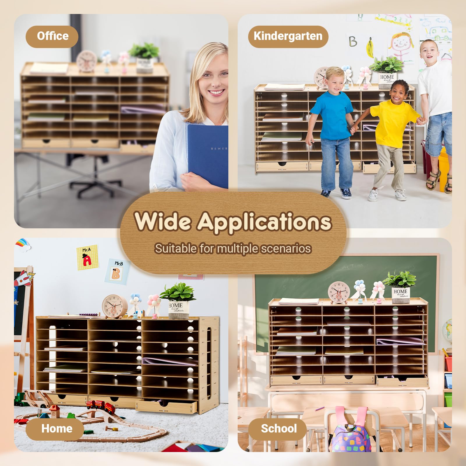 Colingmill Buzones de madera para el aula para profesores, estudiantes, para aula, literatura, organizador de papel, compartimentos con cajones, configuración fácil y resistente para el hogar, oficina