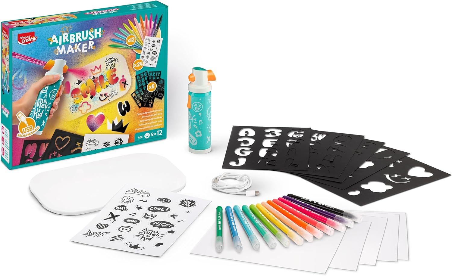 Maped Creativ - Airbrush Maker - Children's Airbrush Spray to Create Incredible Effects - Graffiti Activity - Transforms Your Felt-Tip Pens into Spray Art - Craft Kit
