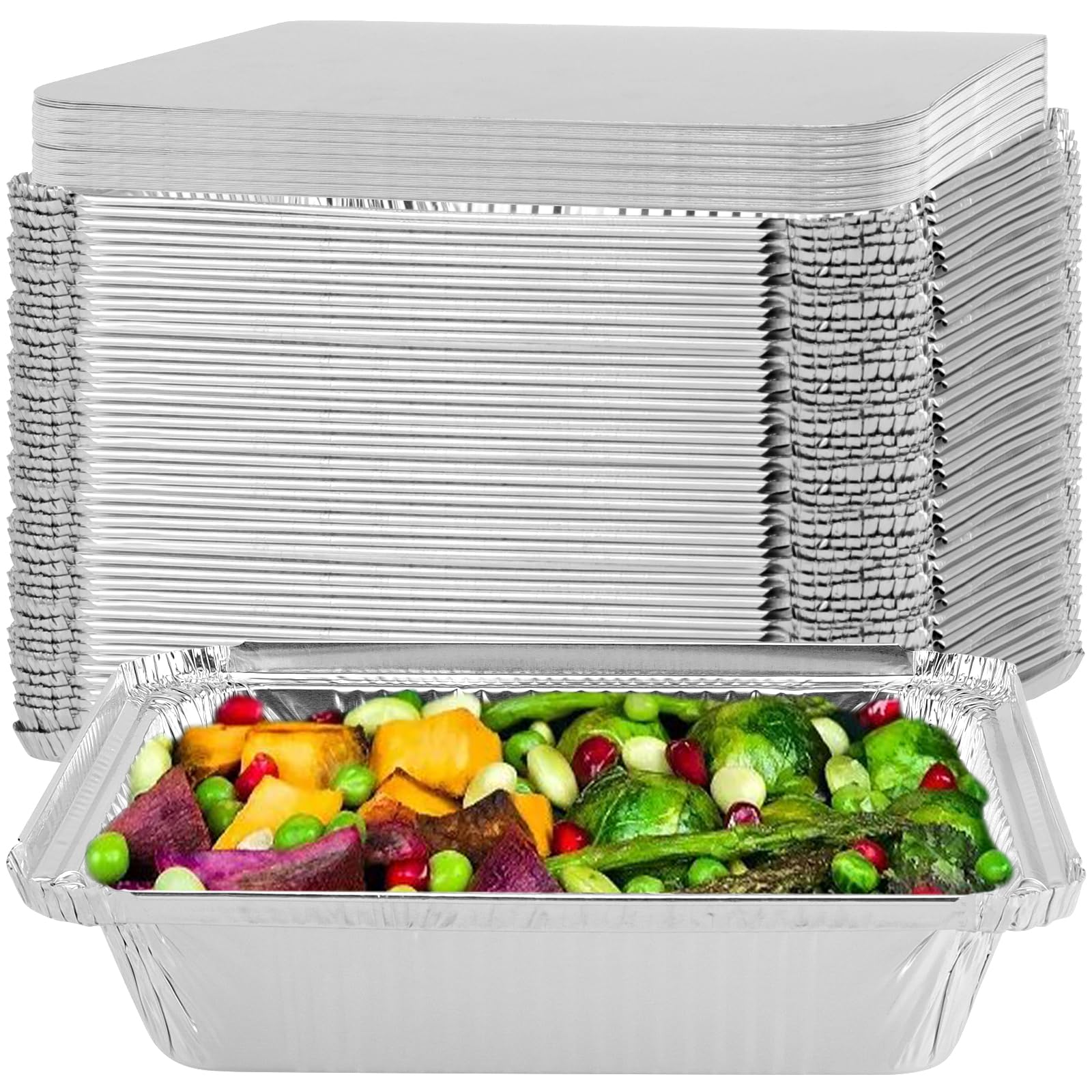 FUNSUEI 50 PCS Aluminium Foil Trays with Lids, 1100ml Foil Food Containers for Food Storage, Baking, and Party Cooking, 21.5x16x5cm