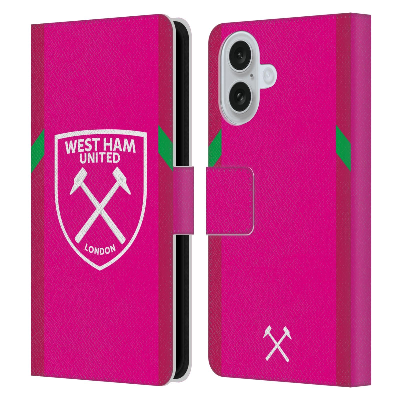 Head Case Designs Officially Licensed West Ham United FC Third Goalkeeper 2023/24 Crest Kit Leather Wallet Case Compatible With Apple iPhone 16
