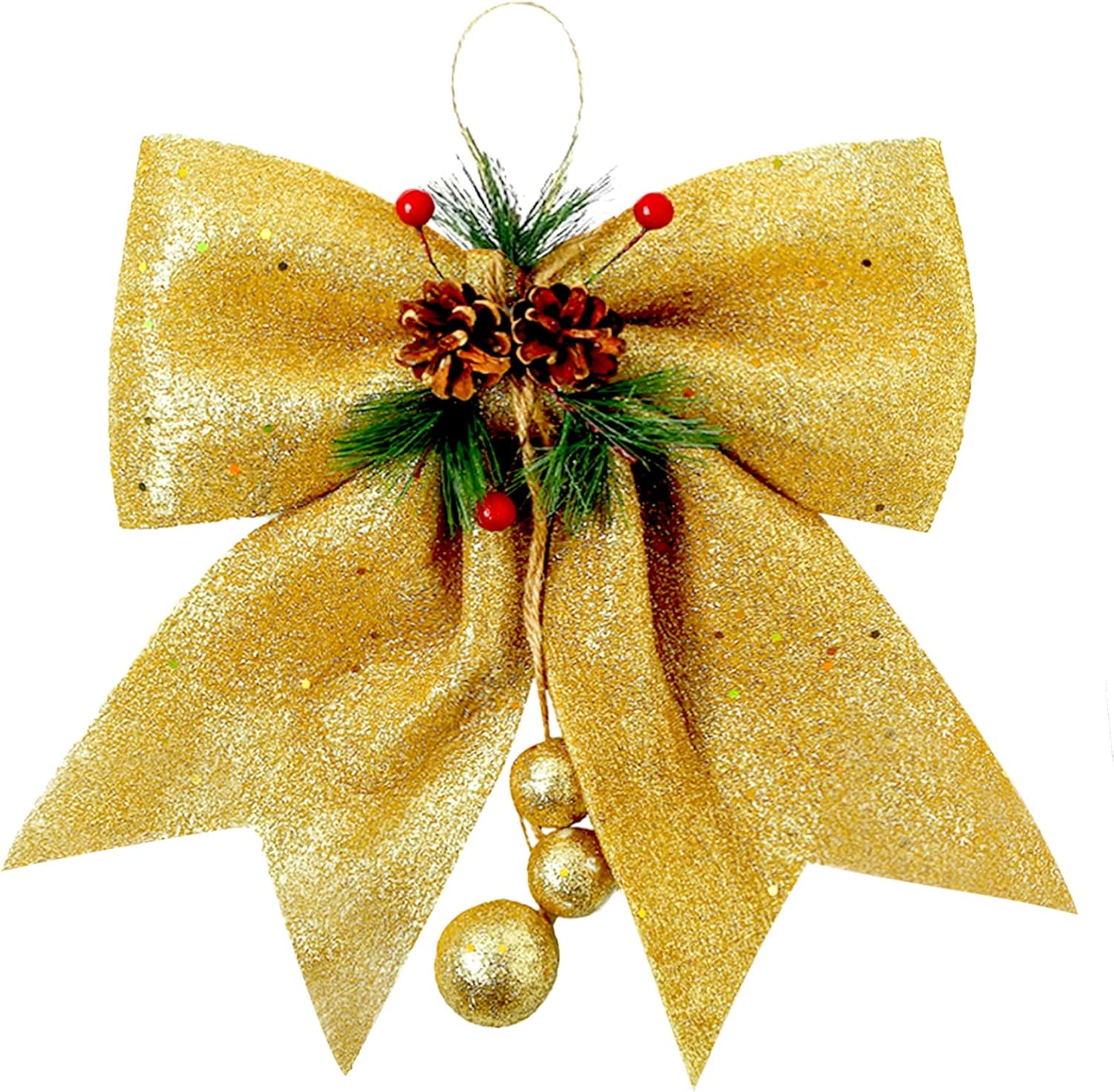 Gold Glitter Christmas Wreaths Bow Large Sequin Ties,9.8x10.6in Gold