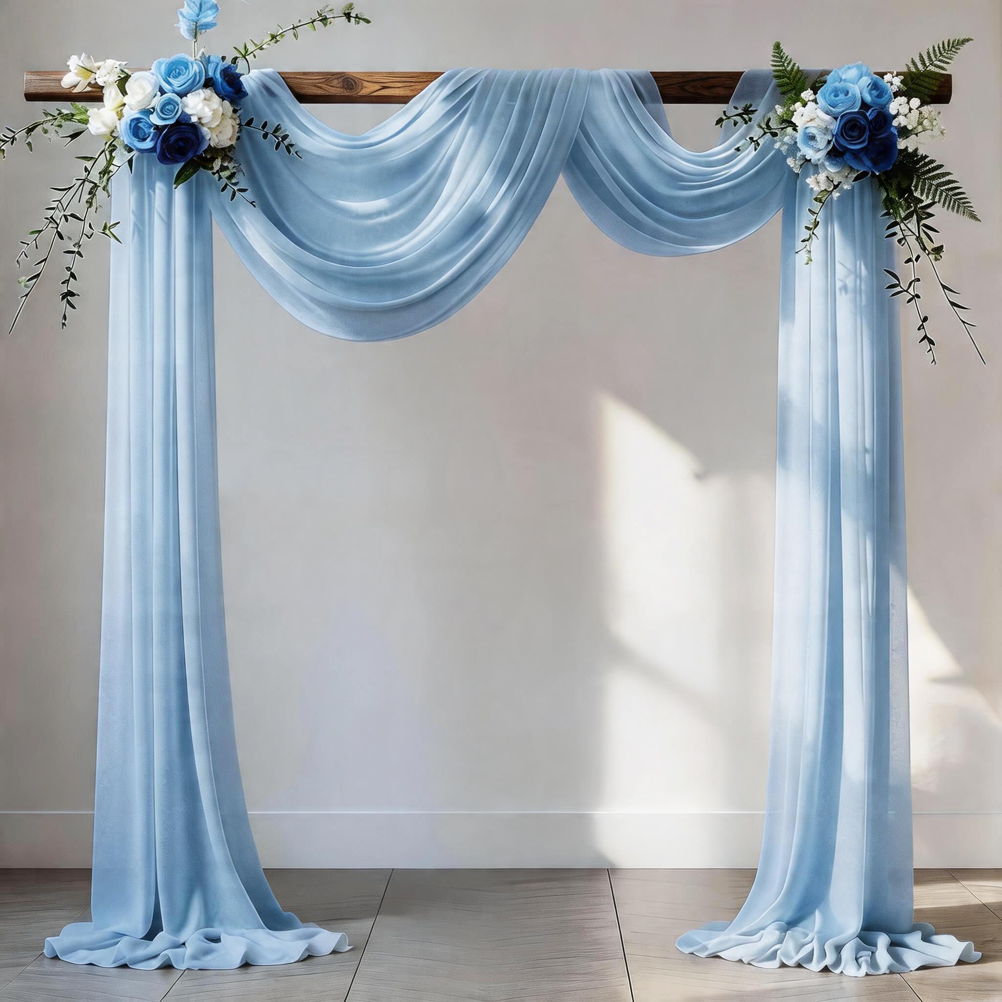 Wedding Arch Draping Fabric Baby Blue 29" X 20FT Chiffon Tulle Fabric Sheer Drapes for Wedding Ceremony Arbor Party Ceiling Swag Fabric Decoration | Baby Blue Sheer Fabric 2 Panels