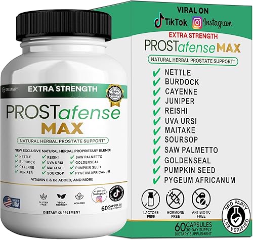Suplemento Max Prostate Support  Mezcla de hierbas naturales con palma enana americana y semillas de calabaza Pygeum Uva Ursi  Sin gluten vegano sin