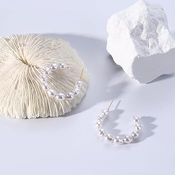 ゴールドフープパールイヤリング スワロフスキー×四連パール、ゴールドフープのピアス/イヤリング