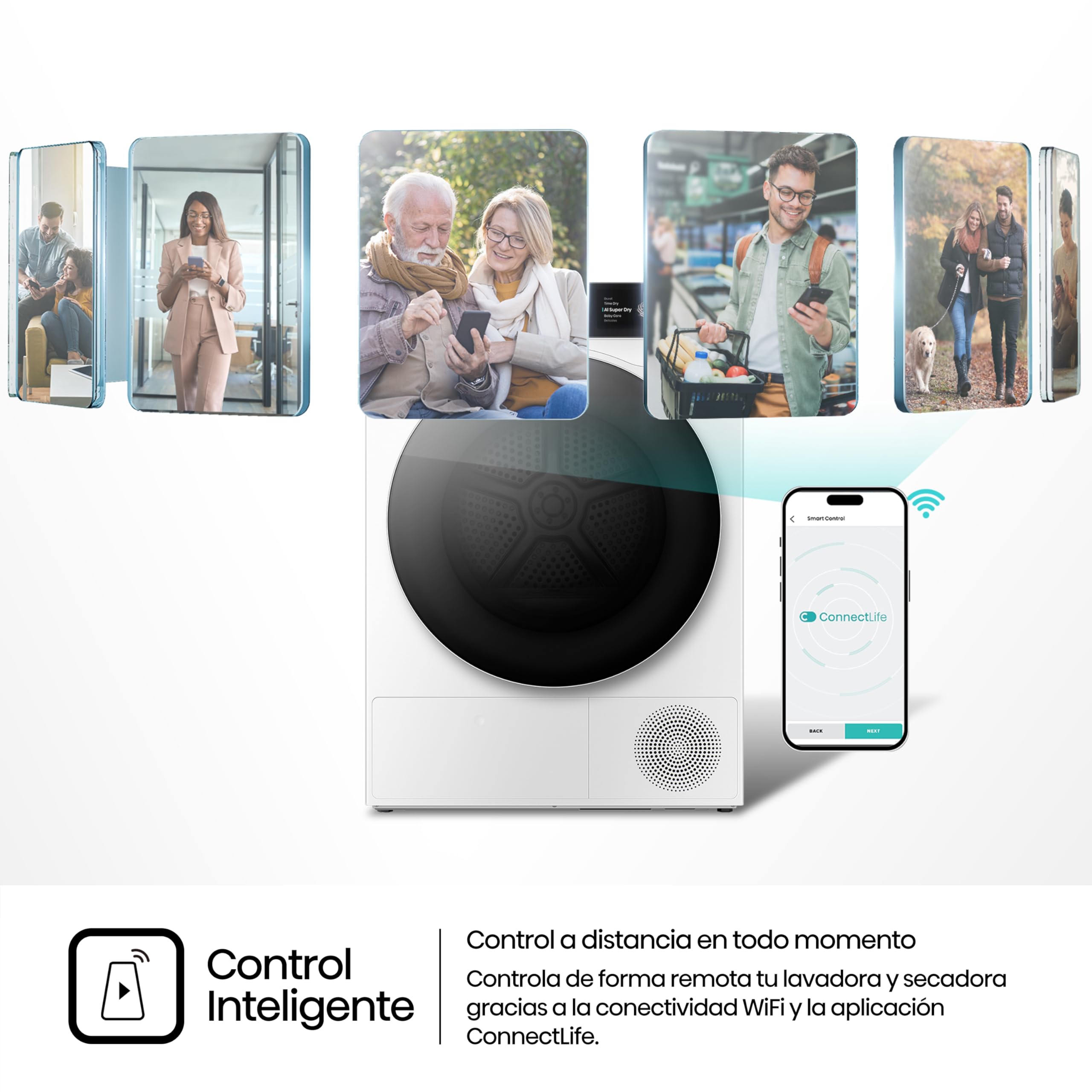 Hisense DH7S107BW - Secadora, Clase A+++, 10 kg, Pantalla Táctil, Conectividad WiFi, Monitor de Consumo, Función Ion Refresh, Auto-Dry IA, Secado Rápido, Blanco