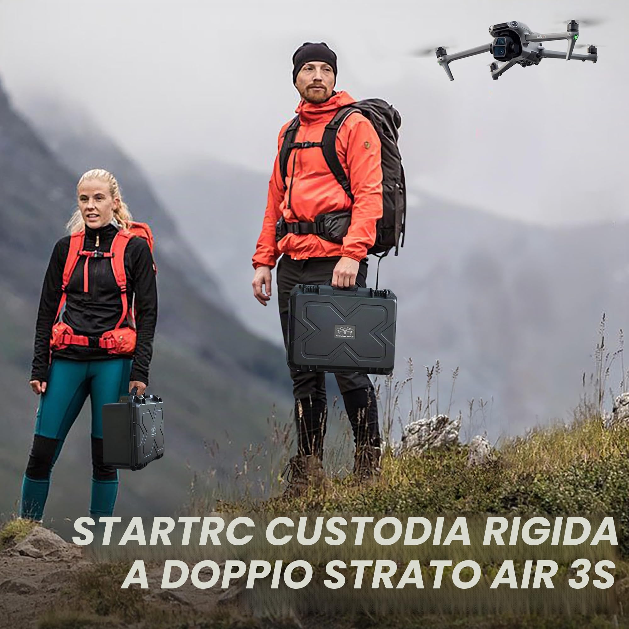 STARTRC Custodia Air 3S a doppio strato, custodia rigida impermeabile Air 3S Fly More Combo, Controller RC 2/RC/RC-N3/N2 per DJI Air 3S Accessori, batteria e hub di ricarica