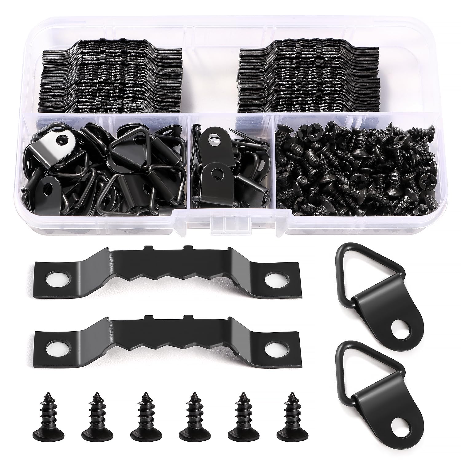 100 Ganci Per Cornici Con Viti - Set Dente Di Sega E Triangolo - Dorato - Per Appendere Quadri E Foto - Facile Installazione