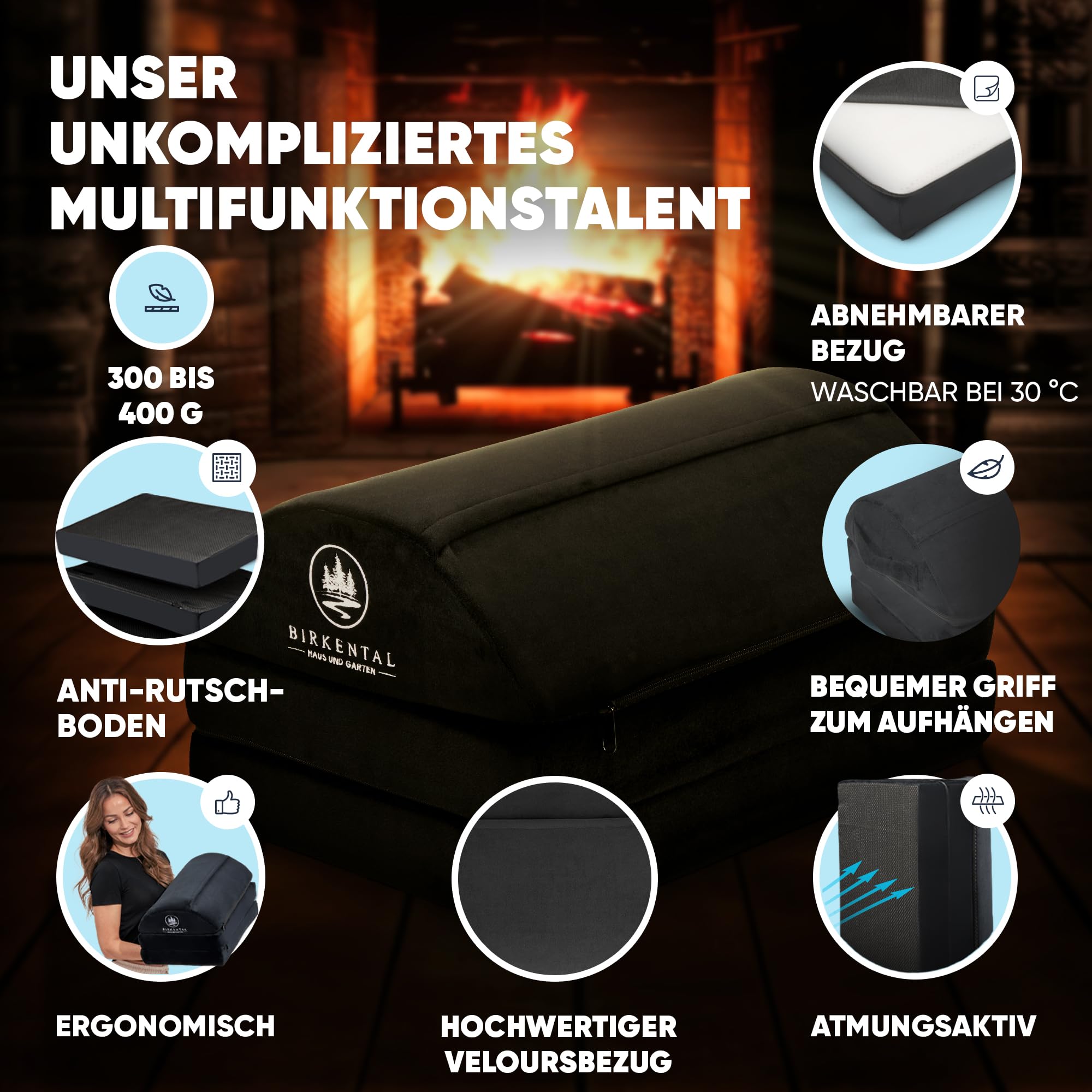 Birkental Fußstütze Schreibtisch – (TESTSIEGER) 3 Fach höhenverstellbar mit flauschiger Fußtasche-Ergonomisch höhenverstellbare, rutschfeste Fußablage–Büro und Schreibtisch Zubehör-Fußbank Fußhocker