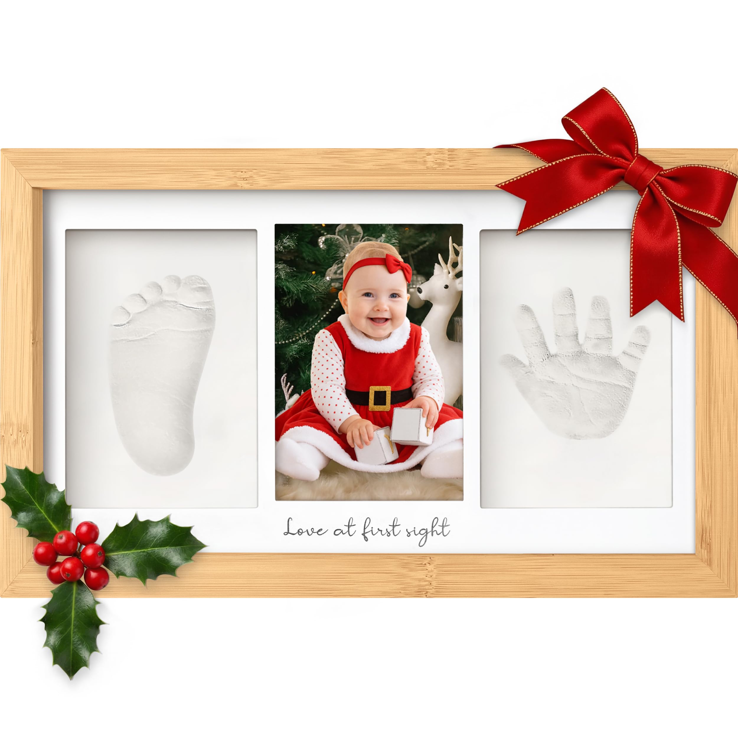 KeaBabies Baby Hand and Footprint Kit - Clay Handprint Keepsake Frame, Newborn Nursery Picture Frame, Personalized New Mom Gifts for Baby First Christmas Shower (Bamboo)