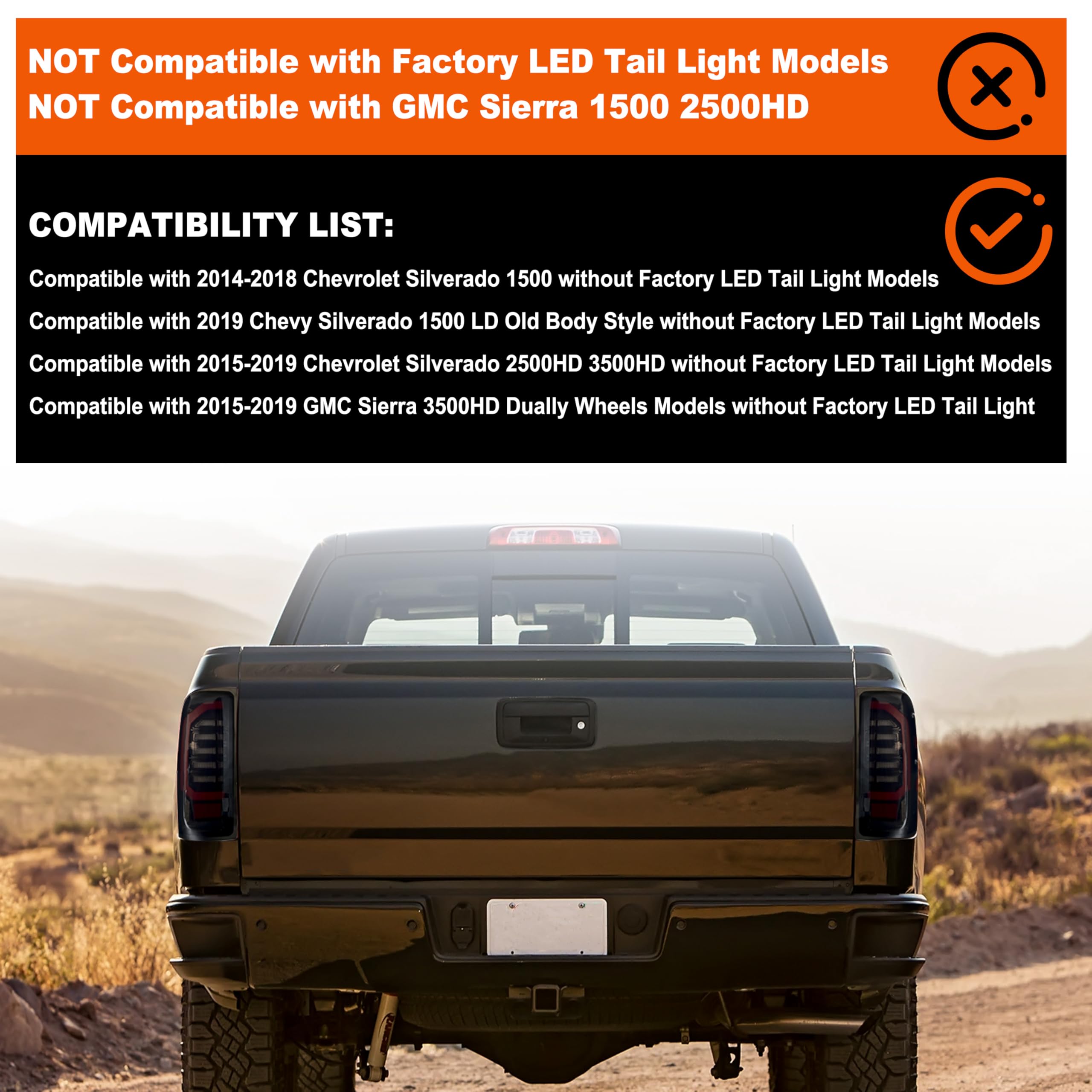 LED Tail Lights Pair For 2014-2016 Chevy Silverado 1500/2500HD/3500HD - Red Clear Light Tube, Philips
