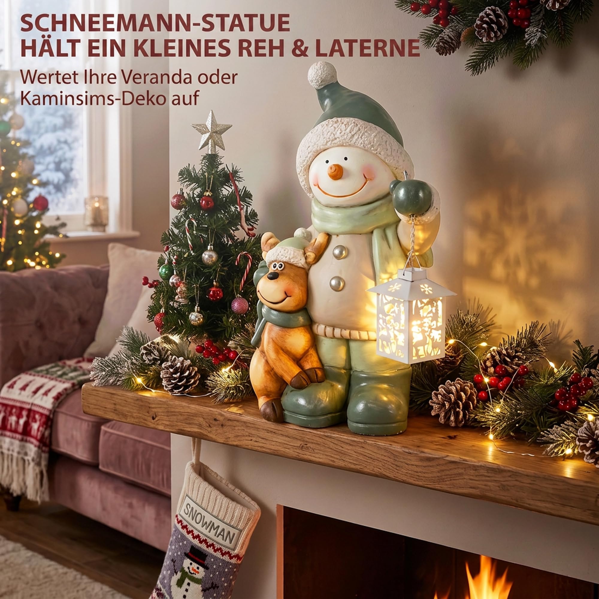 HOMCOM Weihnachtsdeko Figur Schneemann 43 cm, Weihnachtsfigur aus MGO