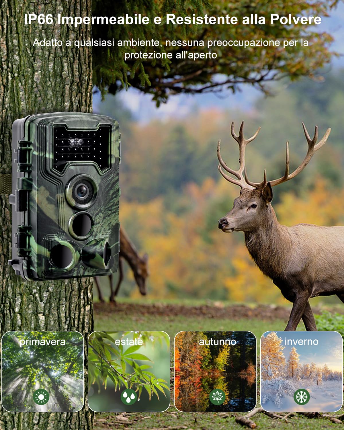 Fototrappola 2,7K 58MP Fotocamera Caccia Grandangolare 120° Infrarossi Invisibili con Scheda 32GB Visione Notturna 0,1s