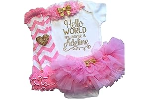Personalized Baby Girl Take Home Outfit: Embroidered Hello World and Name