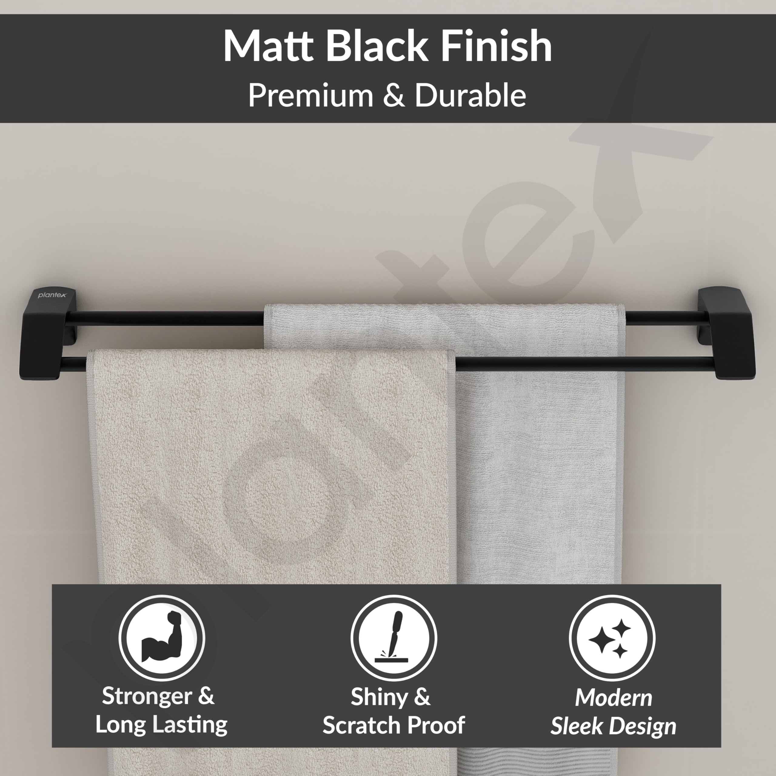 Plantex Space Aluminium Dual Towel Rod for Bathroom/Towel Holder/Towel Hanger/Towel Stand/Bathroom Accessories Set(971, Black) — Amazon image 3