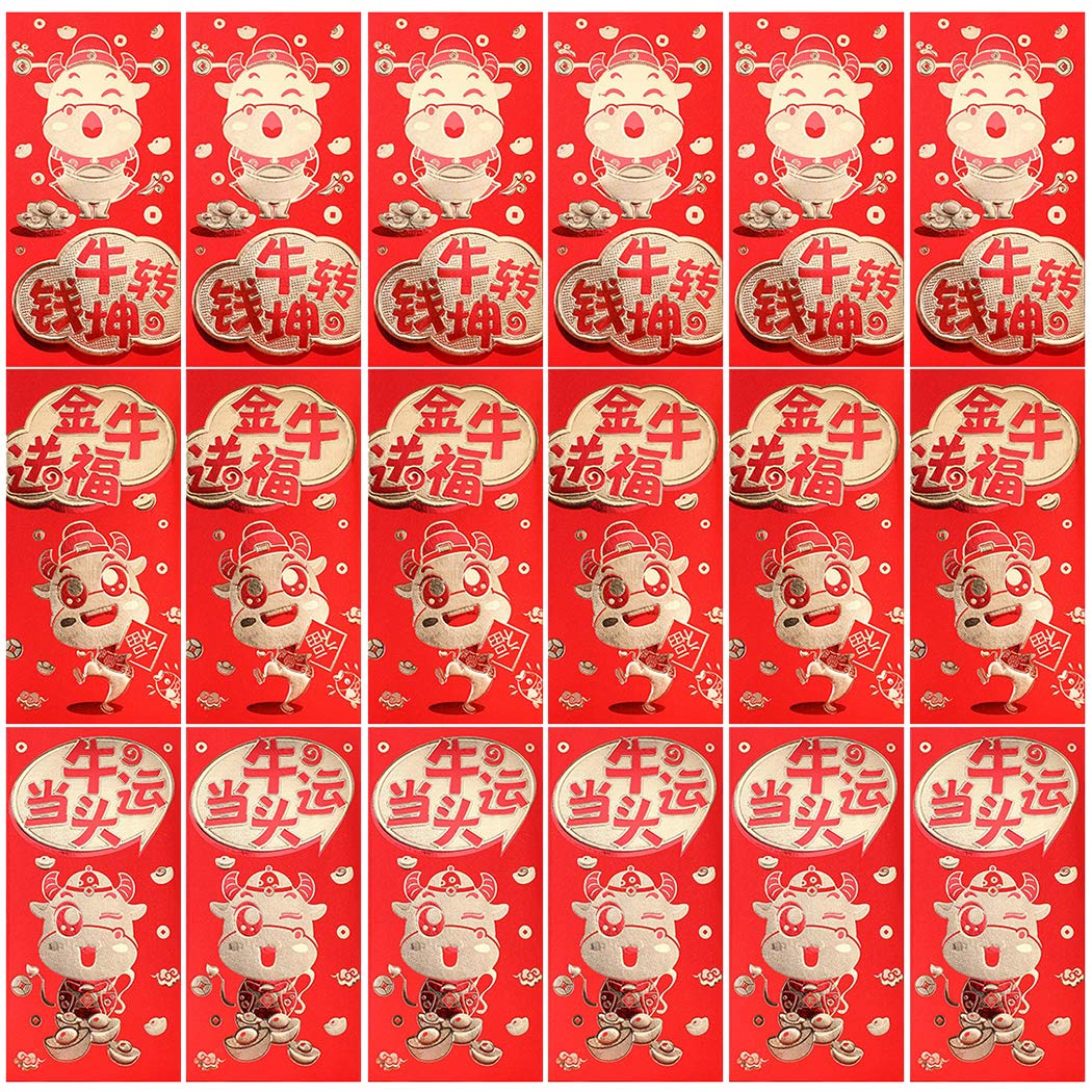 SOWUNO 18PCS 2021 Ox Year Red Envelope Cute Hong Bao Lucky Money Envelope Chinese Money Envelopes for Spring Festival-image-22