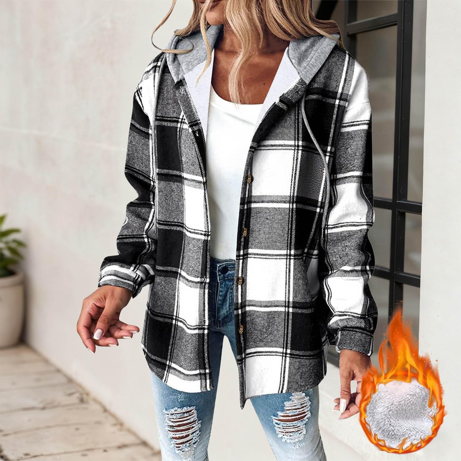 Abrigo informal elegante con estampado a cuadros, frente abierto, manga larga, ligero, holgado, cómodo y versátil para uso diario.