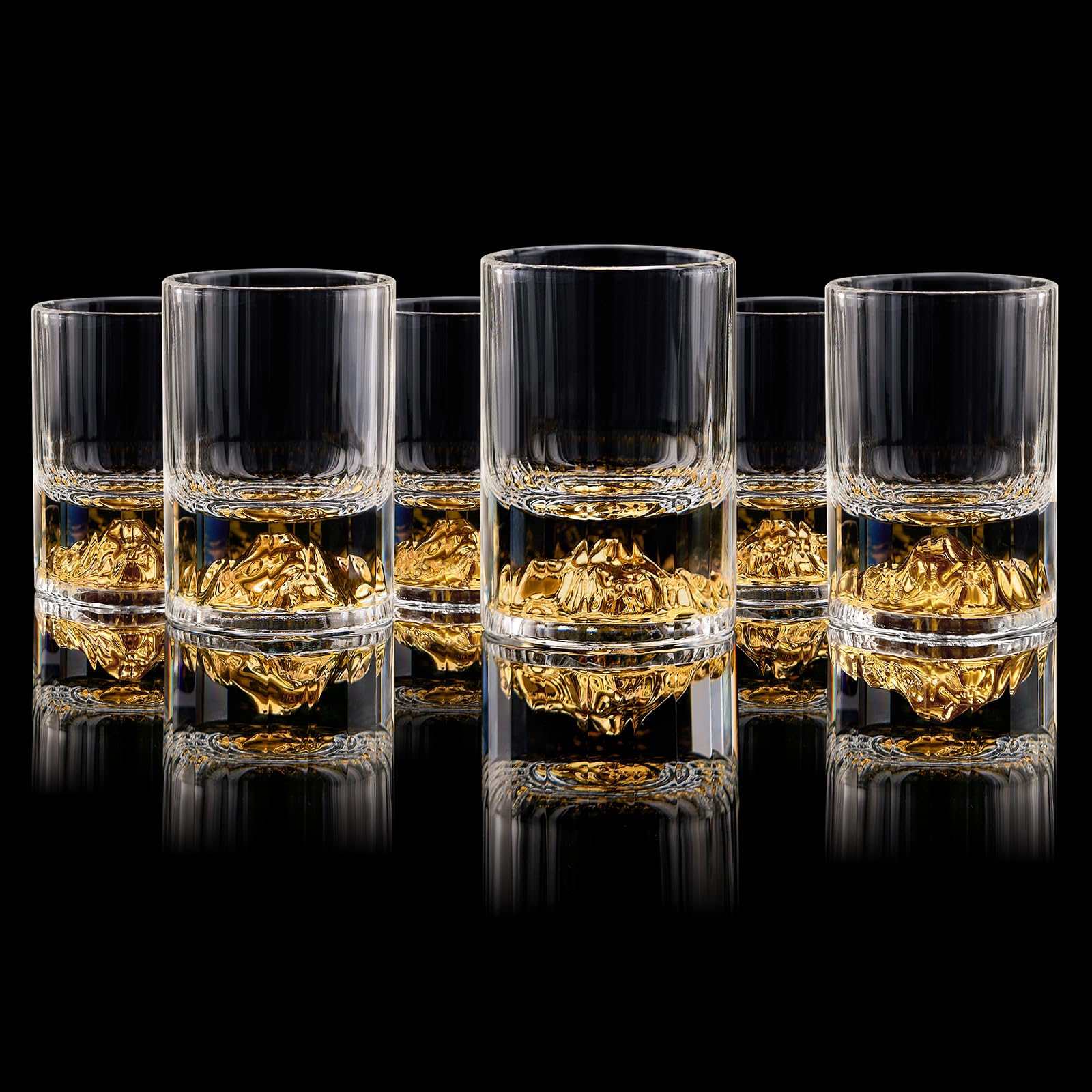 DUJUST Gold Mountain Shot Glasses (45ml), Crystal Shot Glass Set Decorated with 24K Gold Mountain, BPA-Free & Lead-Free, Perfect for Décor & Collection, Gift Choices - 6 pcs