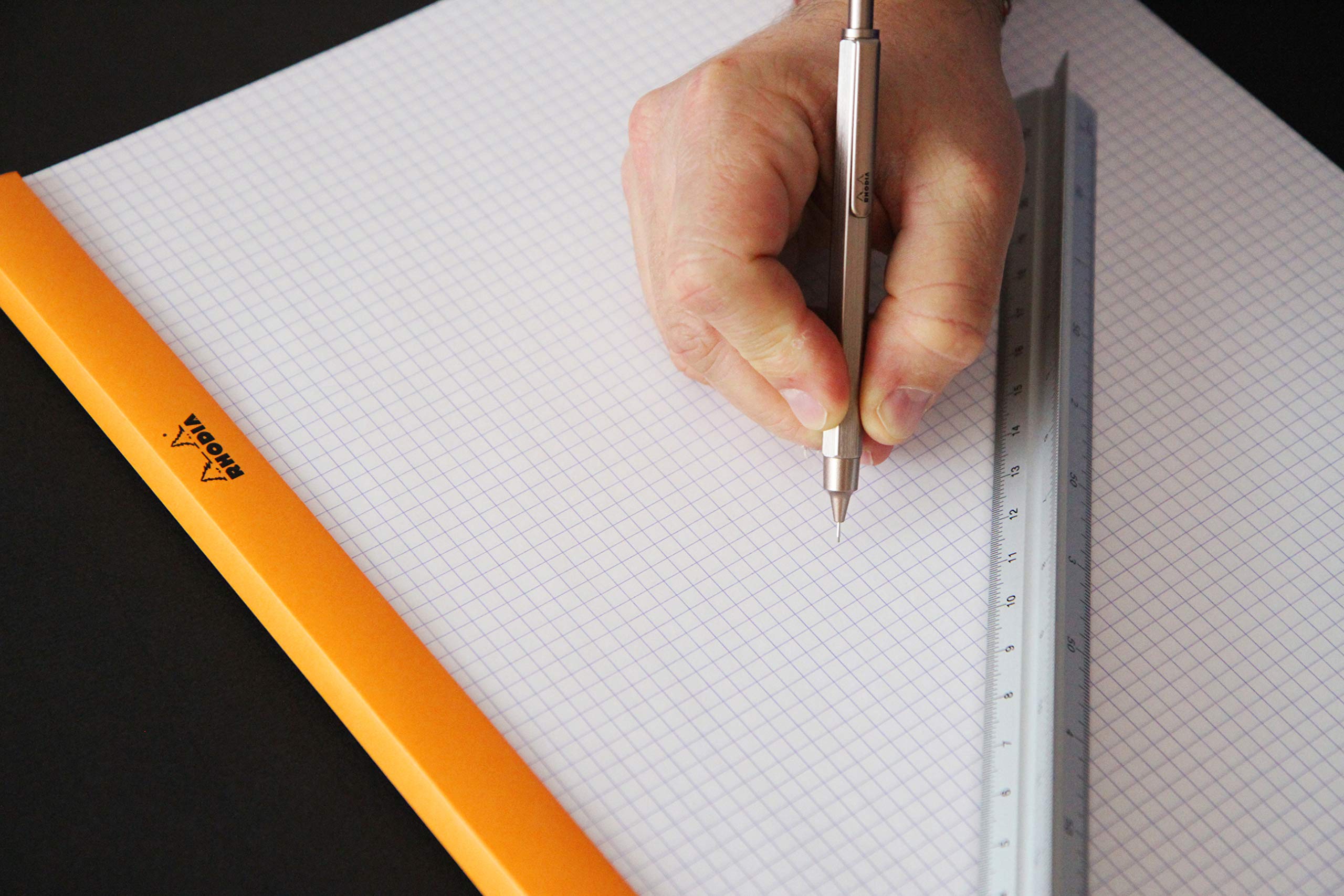 Portemine script hexagonal aluminium brossé pour mines 0 5 mm navy bleu rhodia - La Poste