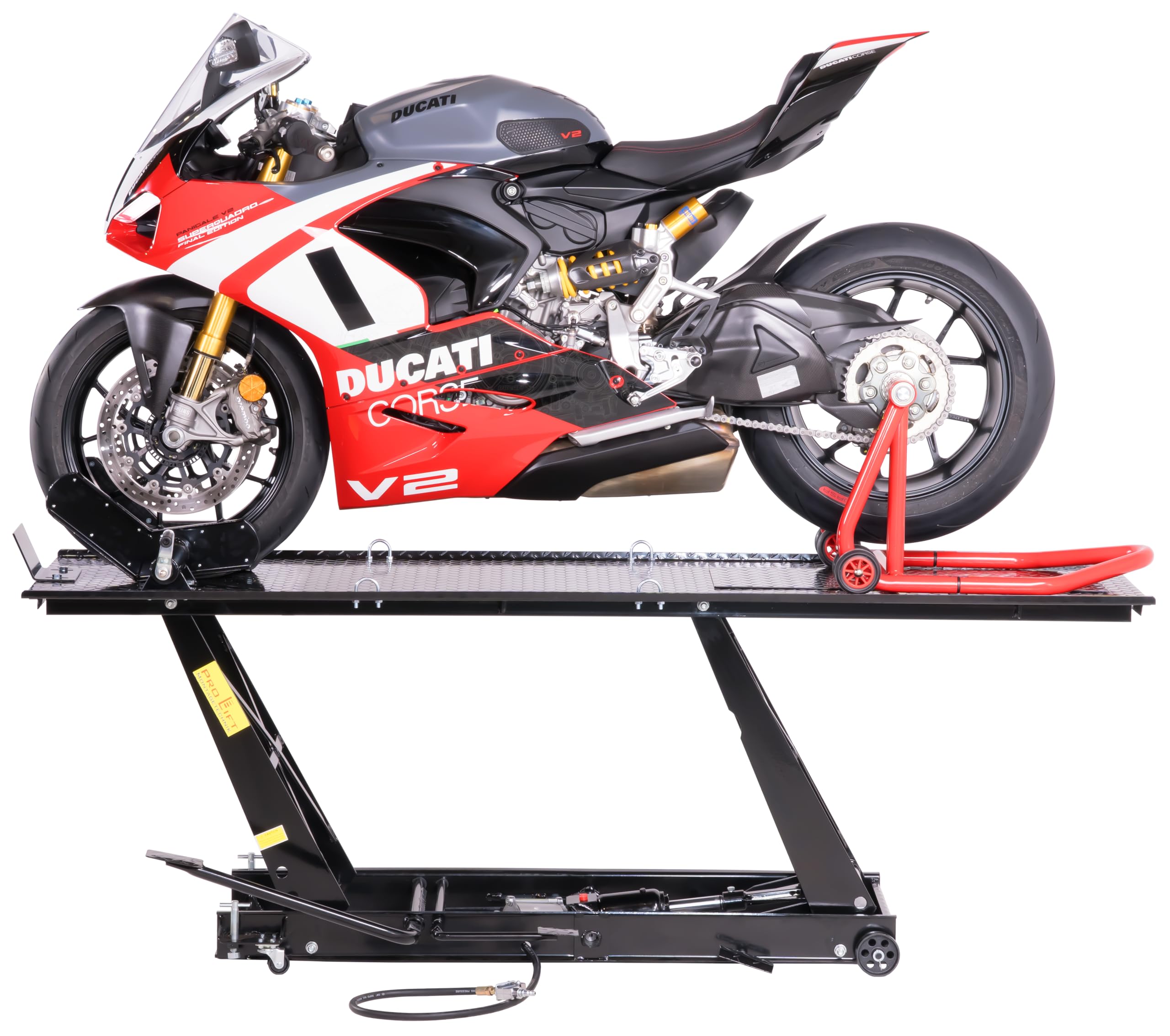 Ponte sollevatore per motocicletta, parallelogramma, 450 kg con pneumatico + azionamento a pedale, blu, PLB450-PAJ, 01646